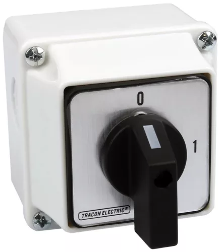 Tracon TK-639/4T65 Tokozott kézikapcsoló, BE-KI 400V, 50Hz, 63A, 4P, 18,5kW, 64×64mm, 90°, IP65