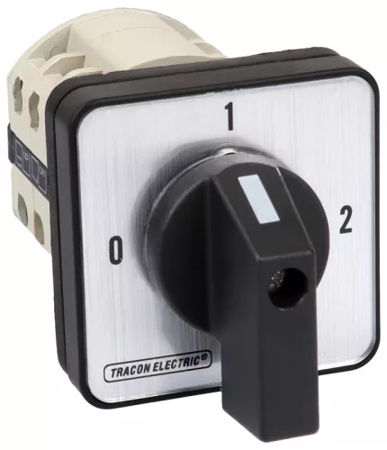 Tracon TKB-129/3 Választókapcsoló, 0-1-2 400V, 50Hz, 125A, 2×3P, 30kW, 88×88mm, 90°