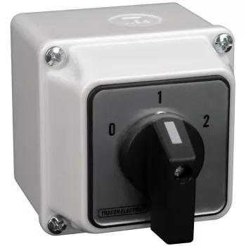   Tracon TKB-206/3T65 Tokozott választókapcsoló, 0-1-2 400V, 50Hz, 20A, 2×3P, 5,5kW, 48×48mm, 60°, IP65