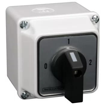   Tracon TKB-329/4T Tokozott választókapcsoló, 0-1-2 400V, 50Hz, 32A, 2×4P, 11kW, 64×64mm, 90°, IP44