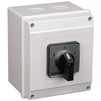   Tracon TKB-636/3T65 Tokozott választókapcsoló, 0-1-2 400V, 50Hz, 63A, 2×3P, 18,5kW, 64×64mm, 60°, IP65