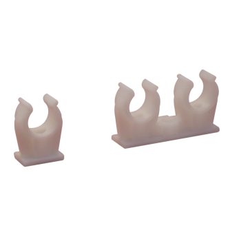   Tracon TKCP-16-18/2, Pattintható kábel- és csőrögzítő, tiplivel+csavarral, fehér 2×(d=16-18mm), PP