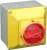 Tracon TKFL-32T65S Tokozott főkapcsoló, lakatolható, sárga fedéllel, BE-KI 400V, 50Hz, 32A, 4P, 11kW, 64×64mm, IP65