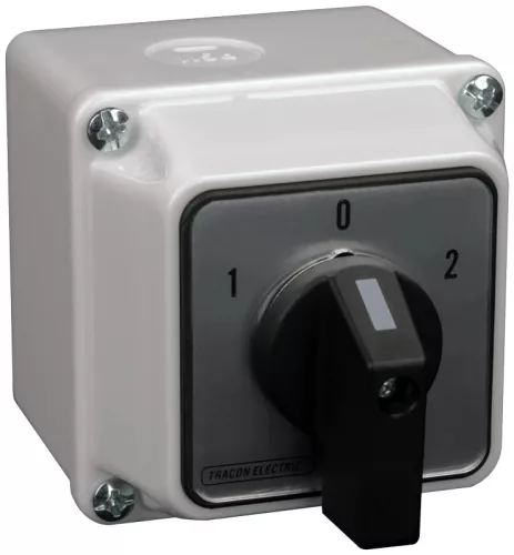Tracon TKM-32/NT Tokozott közvetlen irányváltó motorkapcsoló, 1-0-2 400V, 50Hz, 32A, 11kW, 64×64mm, IP44