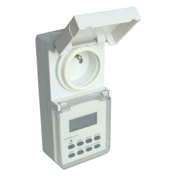   Tracon TKO-DHEVF, Dugaszolható elektronikus kapcsolóóra, heti,csapos aljzattal 230V, 16A, IP44