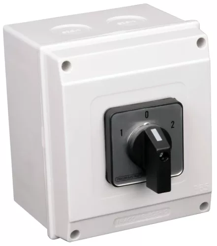 Tracon TKV-206/4T65 Tokozott választókapcsoló, 1-0-2 400V, 50Hz, 20A, 2×4P, 5,5kW, 48×48mm, 60°, IP65