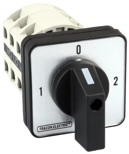 Tracon TKV-209/3 Választókapcsoló, 1-0-2 400V, 50Hz, 20A, 2×3P, 5,5kW, 48×48mm, 90°