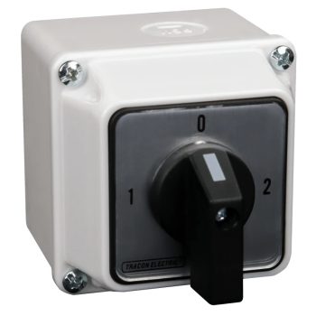   Tracon TKV-209/3T Tokozott választókapcsoló, 1-0-2 400V, 50Hz, 20A, 2×3P, 5,5kW, 48×48mm, 90°, IP44