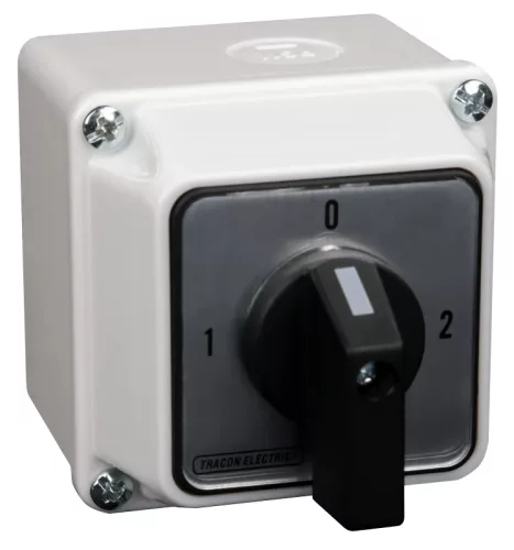 Tracon TKV-209/3T65 Tokozott választókapcsoló, 1-0-2 400V, 50Hz, 20A, 2×3P, 5,5kW, 48×48mm, 90°, IP65