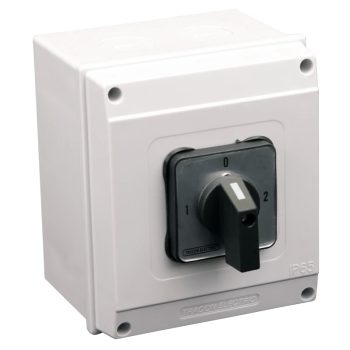   Tracon TKV-209/4T65 Tokozott választókapcsoló, 1-0-2 400V, 50Hz, 20A, 2×4P, 5,5kW, 48×48mm, 90°, IP65