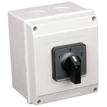   Tracon TKV-256/3T65 Tokozott választókapcsoló, 1-0-2 400V, 50Hz, 25A, 2×3P, 7,5kW, 48×48mm, 60°, IP65