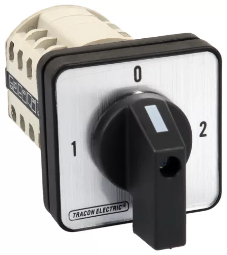 Tracon TKV-259/4 Választókapcsoló, 1-0-2 400V, 50Hz, 25A, 2×4P, 7,5kW, 48×48mm, 90°