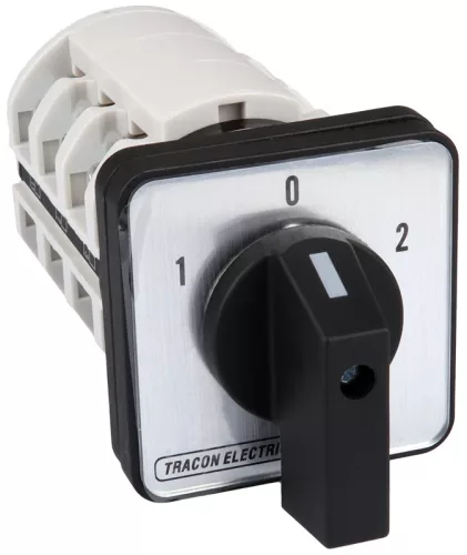 Tracon TKV-326/3 Választókapcsoló, 1-0-2 400V, 50Hz, 32A, 2×3P, 11kW, 64×64mm, 60°