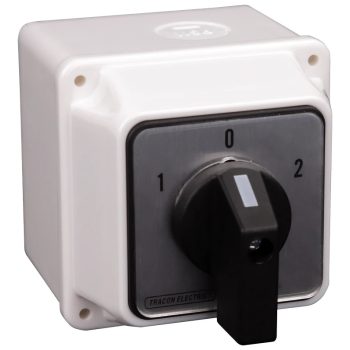   Tracon TKV-326/4T Tokozott választókapcsoló, 1-0-2 400V, 50Hz, 32A, 2×4P, 11kW, 64×64mm, 60°, IP44