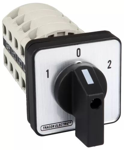 Tracon TKV-636/4 Választókapcsoló, 1-0-2 400V, 50Hz, 63A, 2×4P, 18,5kW, 64×64mm, 60°
