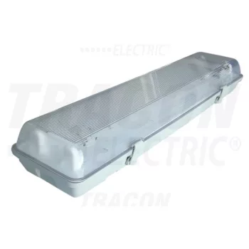   Tracon TLFV-218M, 2x18W, por- és páramentes kültéri lámpatest, magnetikus előtéttel, IP65-ös védelemmel, IK08, T8, hagyományos fénycsőhőz, IK06, 230V, 50Hz, T8, G13, 2×18 W, IP65, ABS/PC, B2, EEI=A