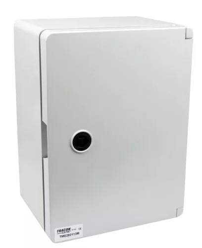 Tracon TME282113M Falra szerelhető maszkolt műanyag szekrény, 12 modul, 2 sor, teli ajtóval, 280x210x130, IP65, 1000V AC/DC