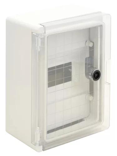Tracon TME282113MT Falra szerelhető maszkolt műanyag szekrény, 12 modul, 2 sor, átlátszó ajtóval, 280x210x130, IP65, 1000V AC/DC
