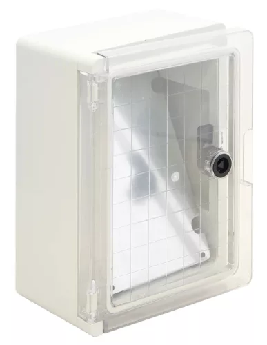 Tracon TME282113T Falra szerelhető műanyag szekrény, átlátszó ajtóval, 280x210x130, IP65, 1000V AC/DC, szerelőlappal