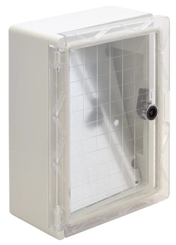 Tracon TME332513T Falra szerelhető műanyag szekrény, átlátszó ajtóval, 330x250x130, IP65, 1000V AC/DC, szerelőlappal