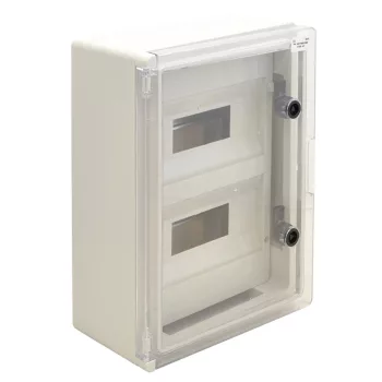   Tracon TME403017MT Falra szerelhető maszkolt műanyag szekrény, 24 modul, 2 sor, átlátszó ajtóval, 400x300x165, IP65, 1000V AC/DC