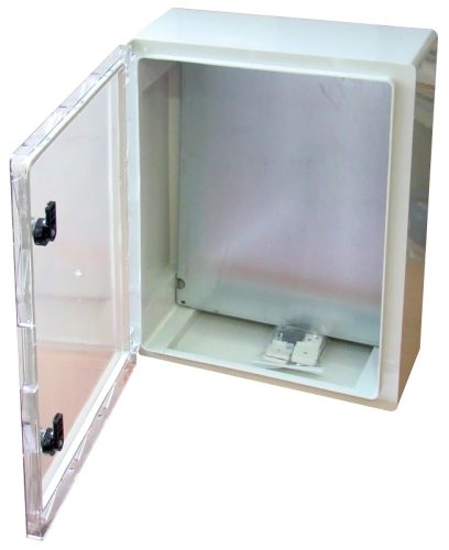Tracon TME403017T Falra szerelhető műanyag szekrény, átlátszó ajtóval, 400x300x165, IP65, 1000V AC/DC, szerelőlappal