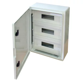   Tracon TME504018M Falra szerelhető maszkolt műanyag szekrény, 51 modul, 3 sor, teli ajtóval, 500x400x175, IP65, 1000V AC/DC