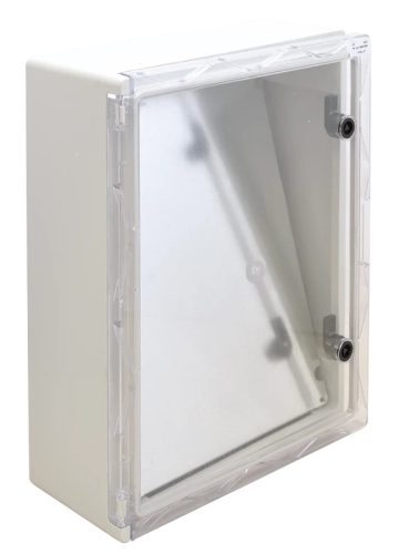Tracon TME504018T Falra szerelhető műanyag szekrény, átlátszó ajtóval, 500x400x175, IP65, 1000V AC/DC, szerelőlappal