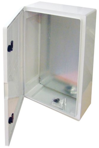 Tracon TME604020 Falra szerelhető műanyag szekrény, teli ajtóval, 600x400x200, IP65, IK10, 1000V AC/DC, szerelőlappal