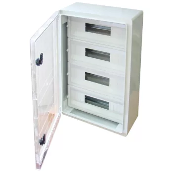   Tracon TME604020MT Falra szerelhető maszkolt műanyag szekrény, 68 modul, 4 sor, átlátszó ajtóval, 600x400x200, IP65, 1000V AC/DC