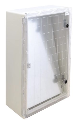 Tracon TME604020T Falra szerelhető műanyag szekrény, átlátszó ajtóval, 600x400x200, IP65, 1000V AC/DC, szerelőlappal