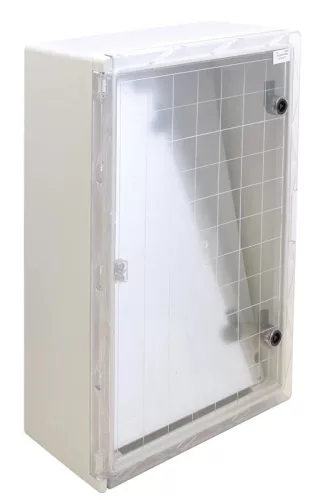 Tracon TME604020T Falra szerelhető műanyag szekrény, átlátszó ajtóval, 600x400x200, IP65, 1000V AC/DC, szerelőlappal