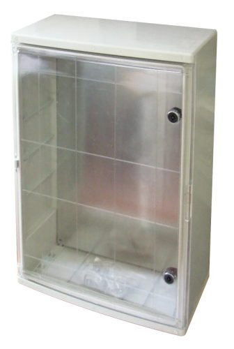 Tracon TME605022T, Műanyag elosztószekrény átlátszó ajtóval H×W×D=600×500×220mm, IP65, IK10, 1000V AC/DC, RAL7035