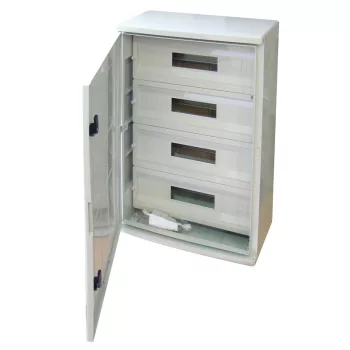   Tracon TME705025M Falra szerelhető maszkolt műanyag szekrény, 88 modul, 4 sor, teli ajtóval, 700x500x245, IP65, 1000V AC/DC