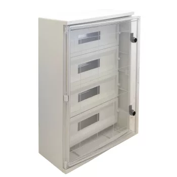   Tracon TME705025MT Falra szerelhető maszkolt műanyag szekrény, 88 modul, 4 sor, átlátszó ajtóval, 700x500x245, IP65, 1000V AC/DC