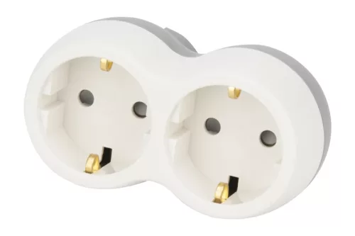 Tracon TND2, Többférőhelyes átalakító csatlakozó, szürke + fehér 2×SCHUKO, max.16A, 230VAC, 3680W, PP