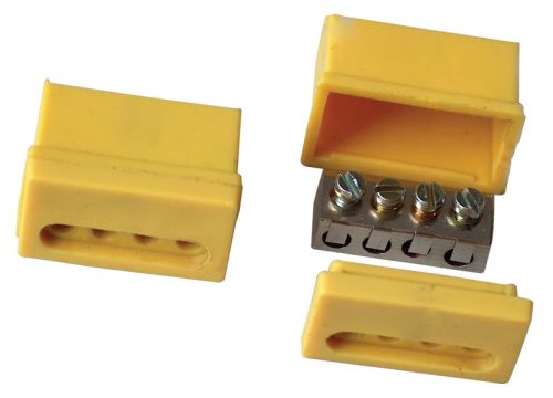 Tracon TRK4, Szigetelt csavaros vezetékösszekötő, sárga ház 4×(1,5-4mm2), 450VAC, max. 40A