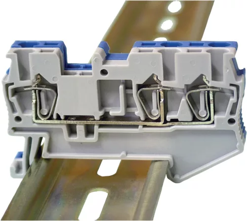 Tracon TSKB1/3K Háromkapcsos ipari sorozatkapocs, rugós, sínre, kék 0,14-1,5mm2, 500VAC, 17,5A