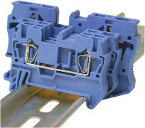 Tracon TSKB4K Nullavezető ipari sorozatkapocs, rugós, sínre, kék 0,5-4mm2, 800VAC, 40A