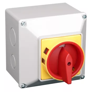   Tracon TSS-20/3TS Tokozott biztonsági lakatolható szakaszoló kapcsoló, sárga 400V, 50Hz, 20A, 3P, 5,5kW, 48×48mm, IP44