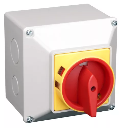 Tracon TSS-32/4T Tokozott biztonsági lakatolható szakaszoló kapcsoló 400V, 50Hz, 32A, 4P, 7,5kW, 64×64mm, IP44