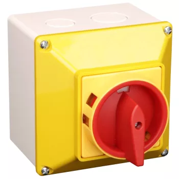   Tracon TSS-32/4T65S Tokozott biztonsági lakatolható szakaszoló kapcsoló, sárga 400V, 50Hz, 32A, 4P, 7,5kW, 64×64mm, IP65
