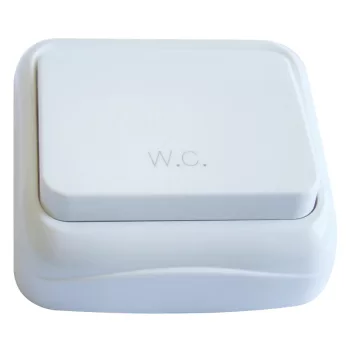   Tracon TTK-04W, Falon kívüli nyomókapcsoló WC felirattal (tapétakapcsoló) 10AX/250VAC, IP20 (N101)