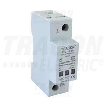   Tracon TTV1+2-80-1P, AC/DC túlfeszültség levezető, 1+2-es típus, egybeépített 230 V, 50 Hz, 8 kA (10/350 us) 40/80 kA (8/20 us), 1P