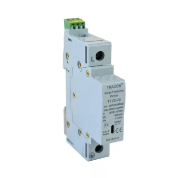   Tracon TTV2-20-1P, AC túlfeszültség levezető, 2-es típus, cserélhető betéttel 230 V, 50 Hz, 10/20 kA (8/20 us), 1P