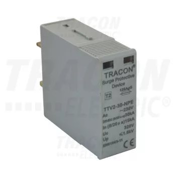   Tracon TTV2-30-B-M, AC túlfeszültség levezető betét; 2-es típus, "B" modul 230 V, 50 Hz, 15/30 kA (8/20 us), 1P+N/PE (TTV2-30)