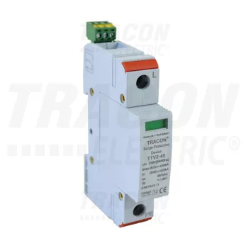   Tracon TTV2-40-1P, AC túlfeszültség levezető, 2-es típus, cserélhető betéttel 230 V, 50 Hz, 20/40 kA (8/20 us), 1P