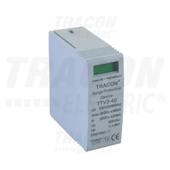   Tracon TTV2-40-M, AC túlfeszültség levezető betét; 2-es típus 230 V, 50 Hz, 20/40 kA (8/20 us), 1P