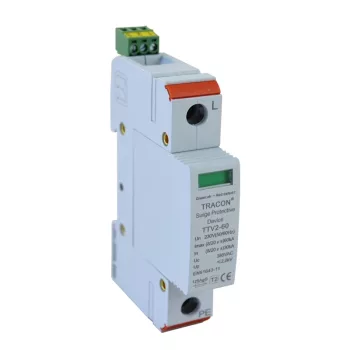   Tracon TTV2-60-1P, AC túlfeszültség levezető, 2-es típus, cserélhető betéttel 230 V, 50 Hz, 30/60 kA (8/20 us), 1P