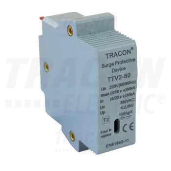   Tracon TTV2-60-M, AC túlfeszültség levezető betét; 2-es típus 230 V, 50 Hz, 30/60 kA (8/20 us), 1P